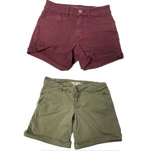 Lot of 2 Burgundy & Green Shorts American Eagle Shortie Hei Hei size 2